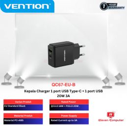 Vention Kepala Charger 17W 1.5A 1 Port USB + 1 Port USB Type C - QC67