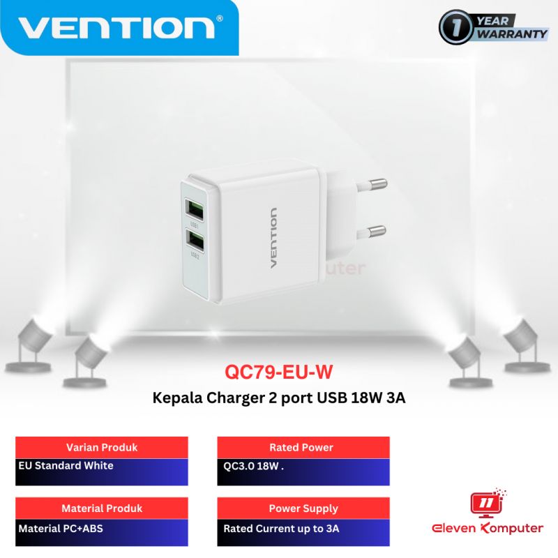 Vention Kepala Charger 18W 3A 2 Port USB - QC79
