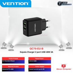 Vention Kepala Charger 18W 3A 2 Port USB - QC79