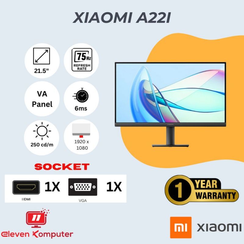 Led Xiaomi A22i 22" 1080p FHD 75Hz VGA HDMI VESA Ultra Slim