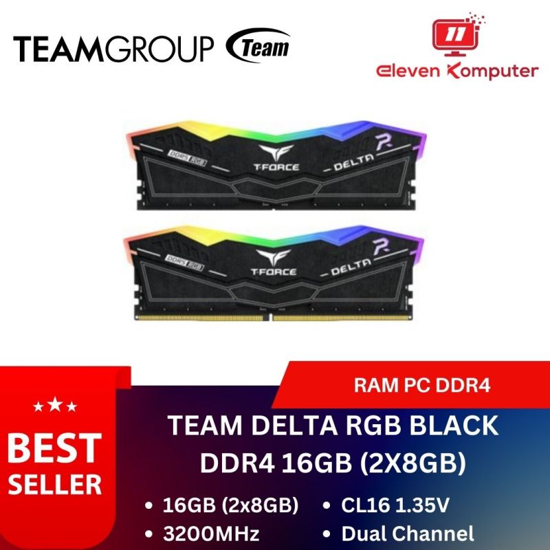 RAM PC DDR4 Team Delta RGB Black 16GB (2x8GB) 3200Mhz 