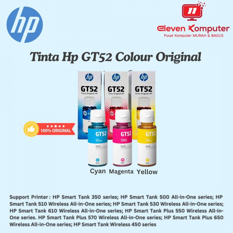 Tinta HP GT52 Cyan Magenta Yellow