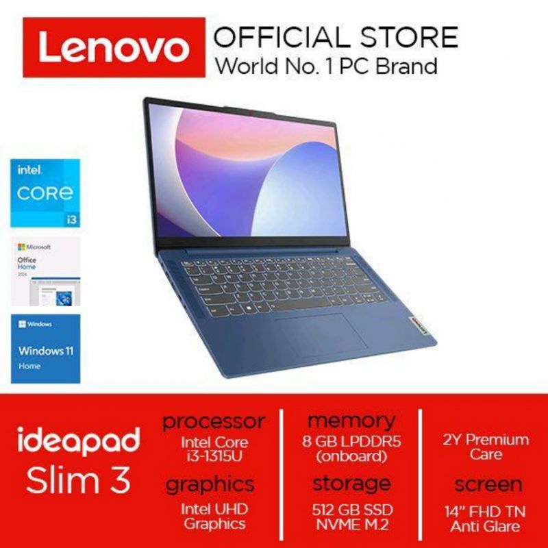 NB LENOVO IP Slim 3 14IRU8 I3 1315U 14" Inch FHD WIN 11+OHS 2024 Abbys Blue 82X6005MID