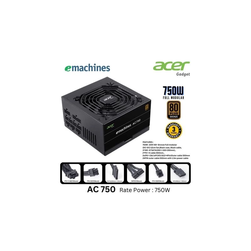 POWER SUPPLY ACER EMACHINES AC750 BLACK 80+ BRONZE FULL MODULAR