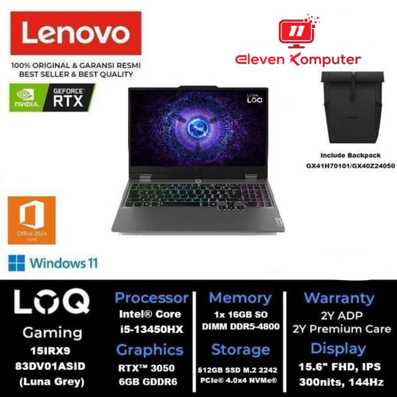 NB LENOVO LOQ 15IRX9 Intel Core i5-13450HX 15.6" FHD IPS Win 11 OHS 2024+M365 Luna Grey 83DV01ASID