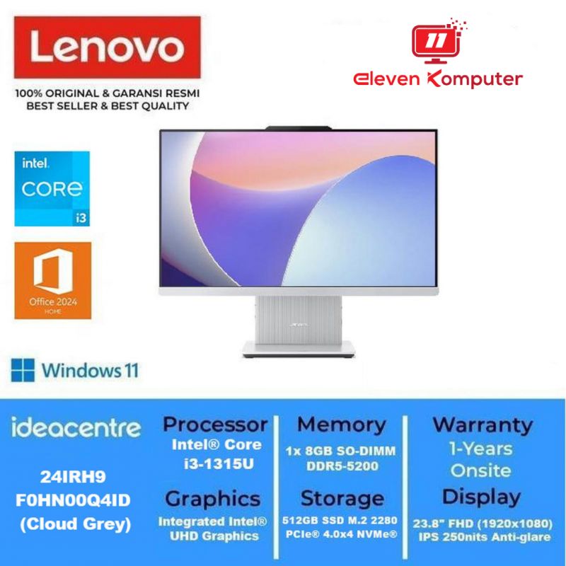 PC LENOVO AIO 24IRH9 i3-1315U 23.8Inch 99%sRGB WIN11+ OH2024 Cloud Grey F0HN00Q4ID