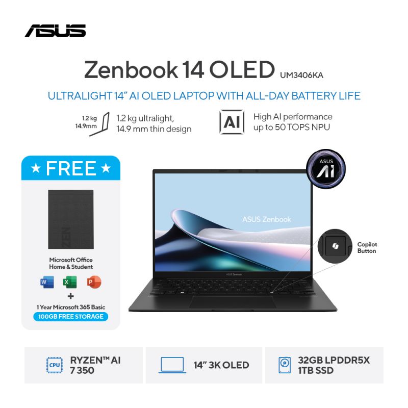 NB ASUS ZENBOOK UM3406KA-OLEDS7311M (Jade Black)