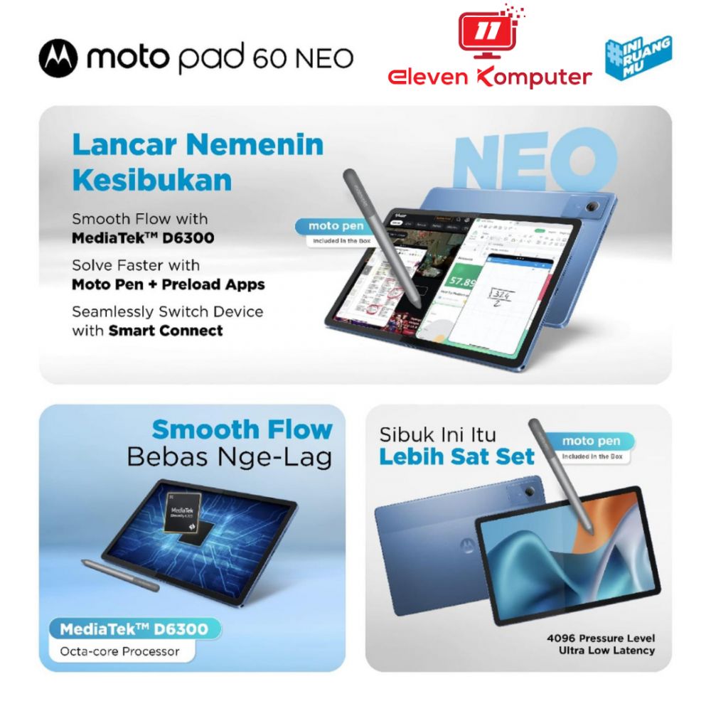 TABLET MOTOPAD 60 NEO Processor MediaTek Dimensity 6300 7040mAh 11 inchi 2.5K Malibu Blue FREE Case Keyboard