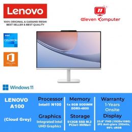PC LENOVO AIO A100 INTEL N100 8GB DDR4 512GB SSD M.2 23.8" FHD IPS WIN11 CLOUD GREY F0J60010ID