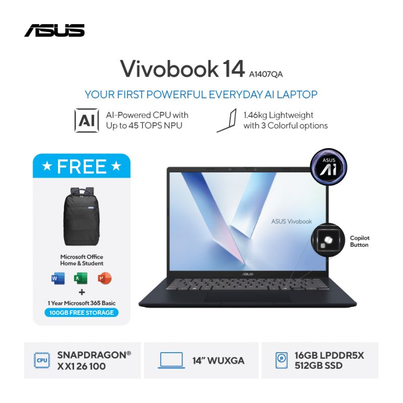 NB ASUSVIVOBOOK 14A1407QA-VIPSP151M(Quiet Blue) / 152M(Platinum Gold) / 153M(Cool Silver)