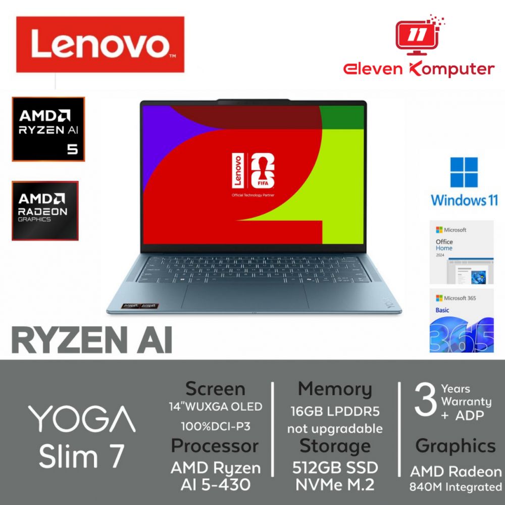 NB LENOVO YOGA Slim7 14AGP11 Ryzen AI 5 430 16GB LPDDR5x 14" WUXGA OLED Tidal Teal 83QS0048ID