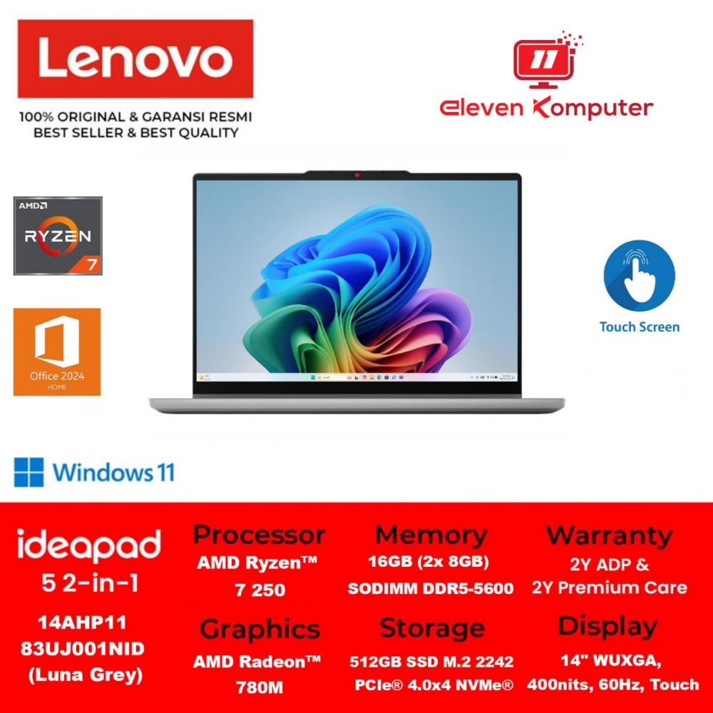 NB LENOVO IP 5 2-in-1 14AHP11 Ryzen 7 250 2x8GB 16GB Luna Grey 83UJ001NID
