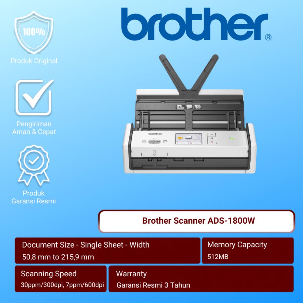 Scanner Brother Compact Desktop ADS-1800W 30ppm+Wifi