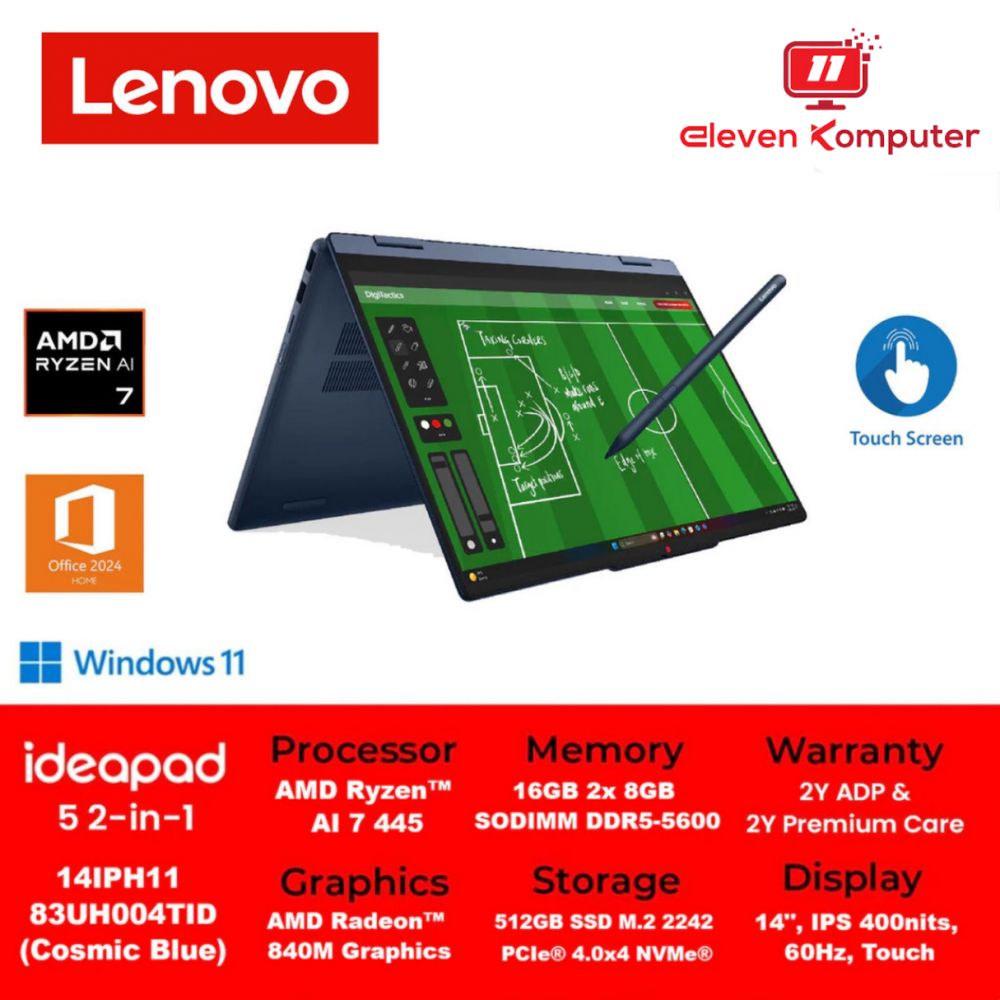 NB LENOVO IP 5 2-in-1 14AGP11 Ryzen AI 7 445 2x8GB 16GB Luna Grey 83UH004WI/ Cosmic Blue 4TID