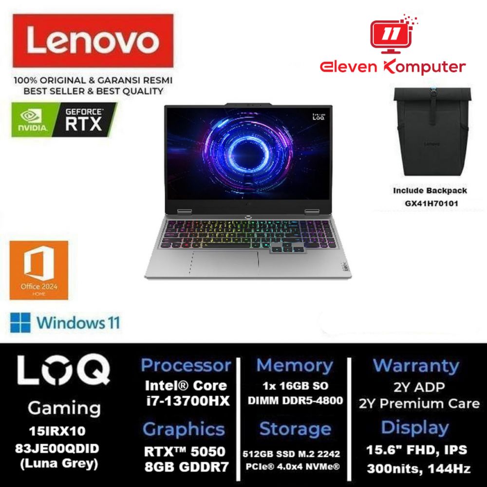 NB LENOVO LOQ 15IRX10 Intel Core i7-13700HX 16GB RTX 5050 GDDR7 8GB Luna Grey 83JE00QDID