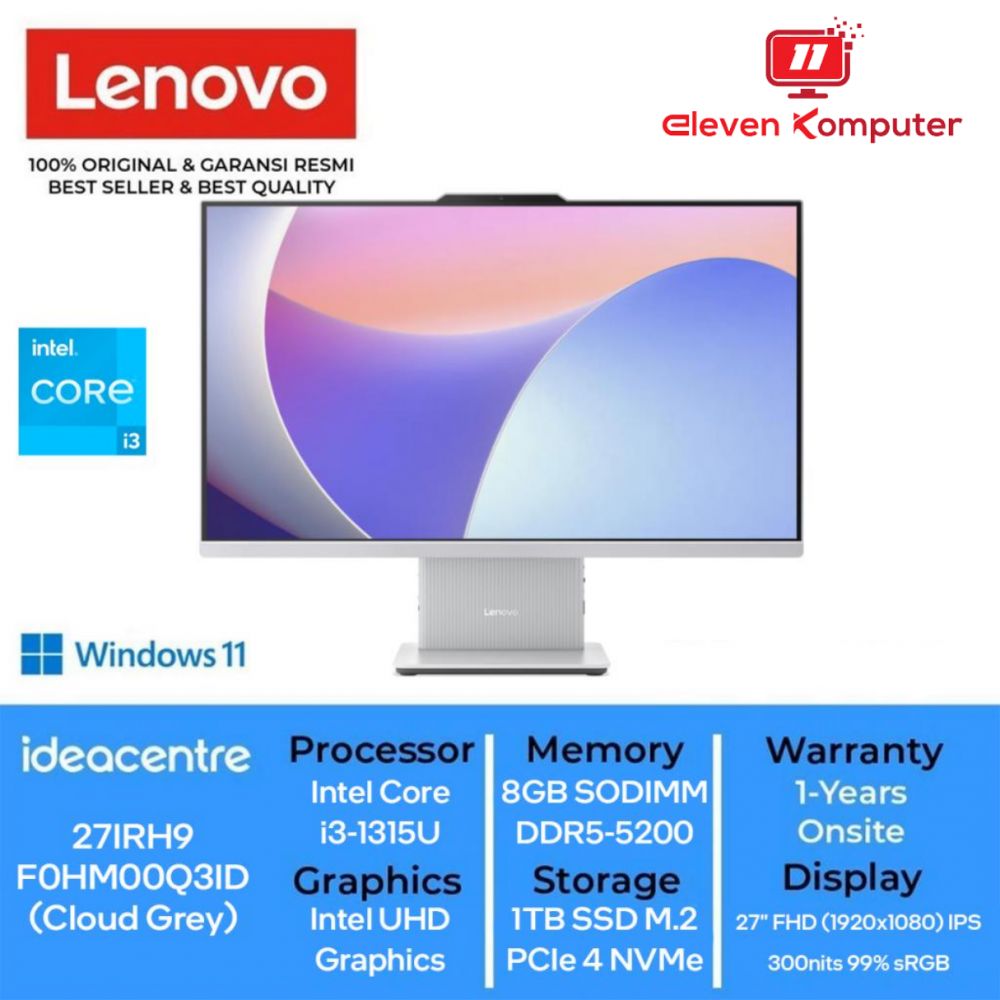 PC LENOVO AIO 27IRH9 i3 1315U 1TB 27" WIN11 OFFICE HOME 2024 Cloud Grey F0HM00Q3ID