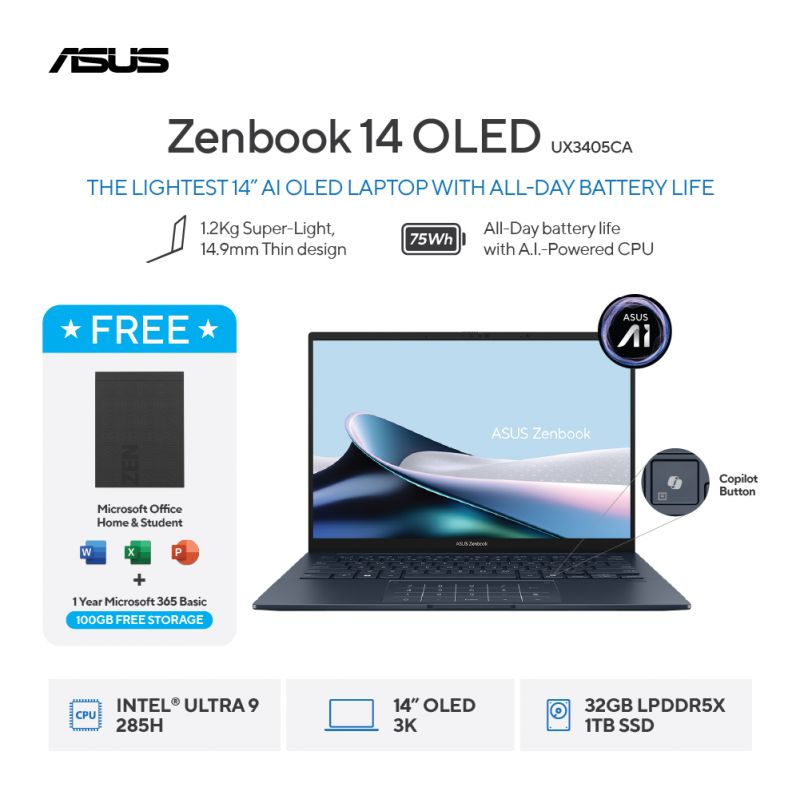 NB ASUS ZENBOOK 14 OLED UX3405CA-OLEDS9311M(PONDER BLUE) / 9312M(FOOGY SILVER)