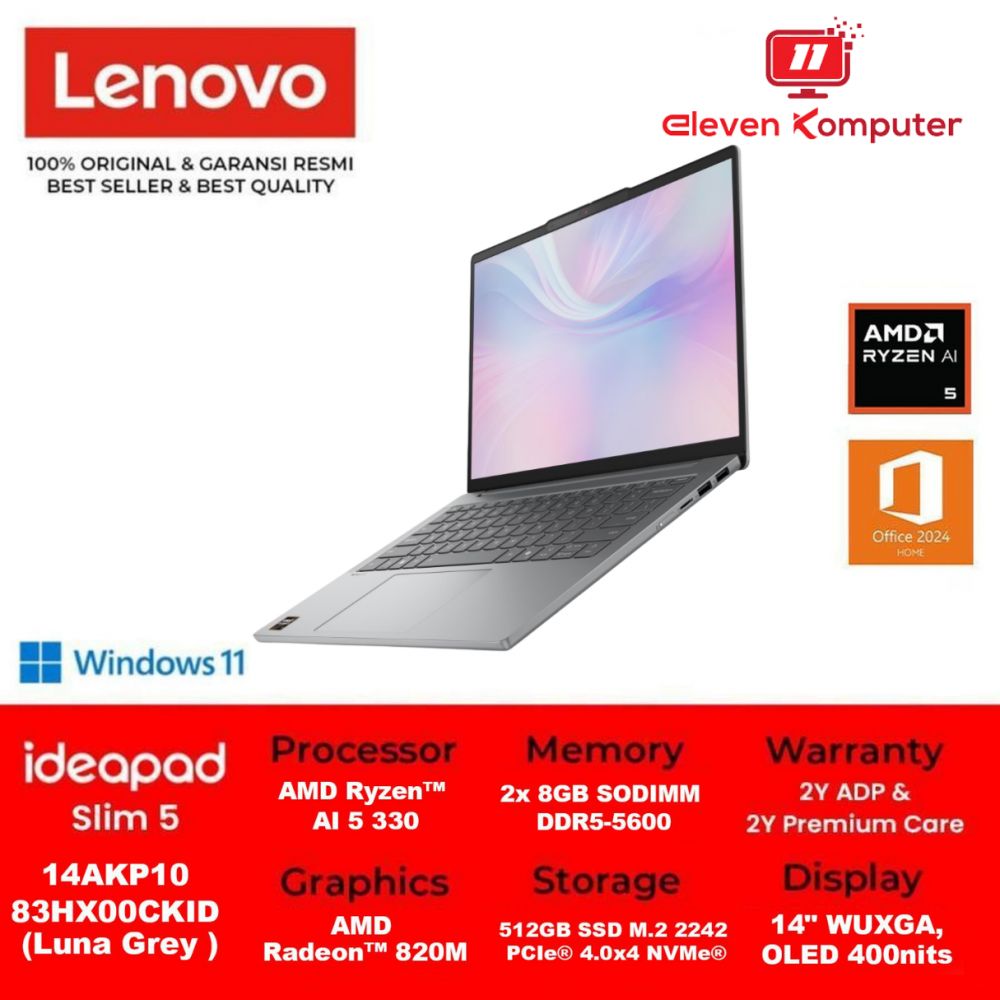 NB LENOVO IP Slim 5 14AKP10 Ryzen AI 5 330 2X8 16GB Luna Grey 83HX00CKID