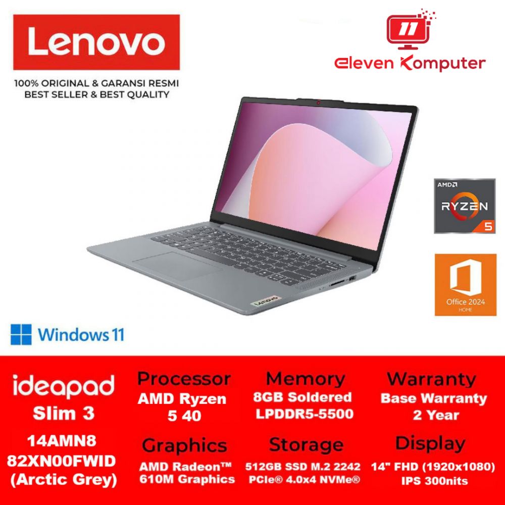 NB LENOVO IP Slim 3 14AMN8 Ryzen 5 40 Arctic Grey 82XN00FWID