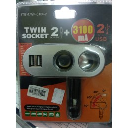 Twin Socket Cigarette Lighter + 2 Usb Port (WF-0100-2)