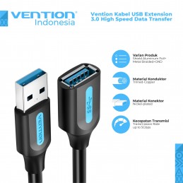 Vention Kabel USB 3.0 Extention Black PVC 1.5M - CBHBG