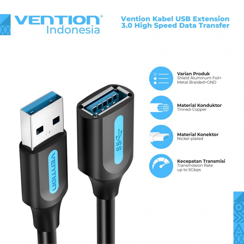 Vention Kabel USB 3.0 Extention Black PVC 2M - CBHBH