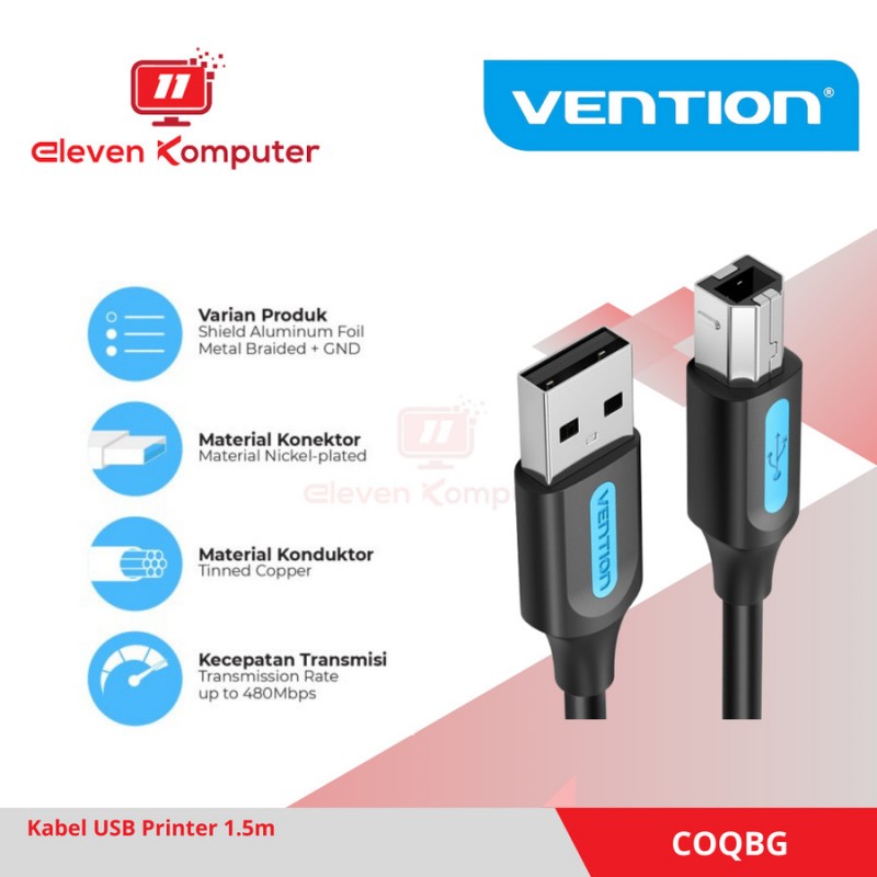 Vention Kabel USB Printer Black PVC 5M - COQBJ