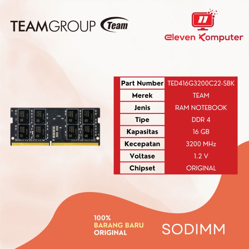DDR4 NB Team Elite 16Gb 3200MhzTED416G3200C22-SBK