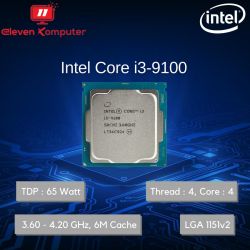 CPU Intel LGA1151V2 Core i3-9100 (3,6GHZ up to 4,20Ghz, 6MB Cache) 